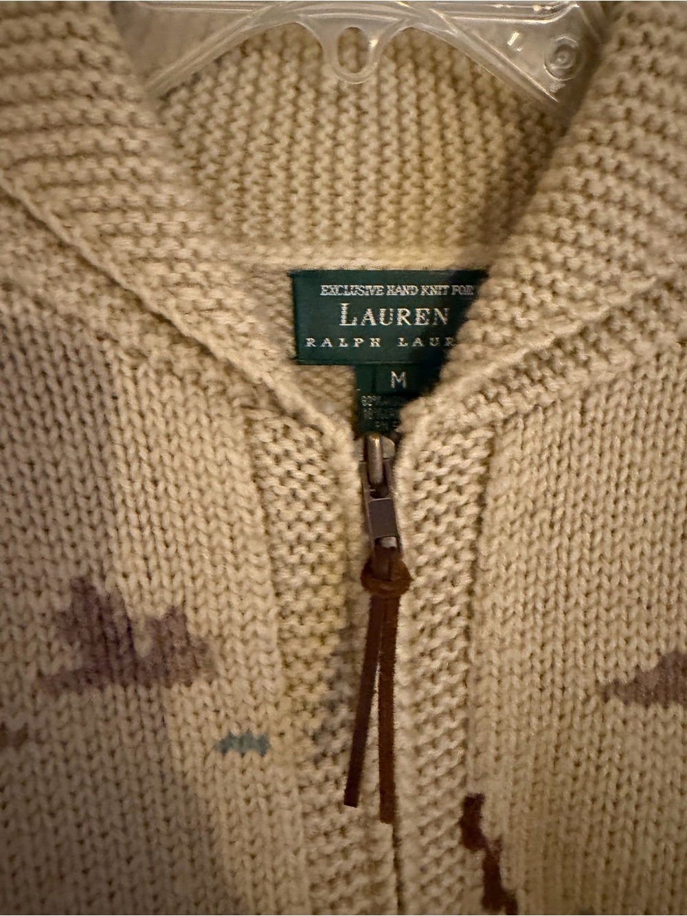 Vintage Lauren Ralph Lauren Beige Hooded Zip Sweater with Retriever Scene - Picture 3 of 6